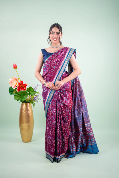 Deep Purple & Teal Blue Khandua Silk Saree | Atulya Karigari