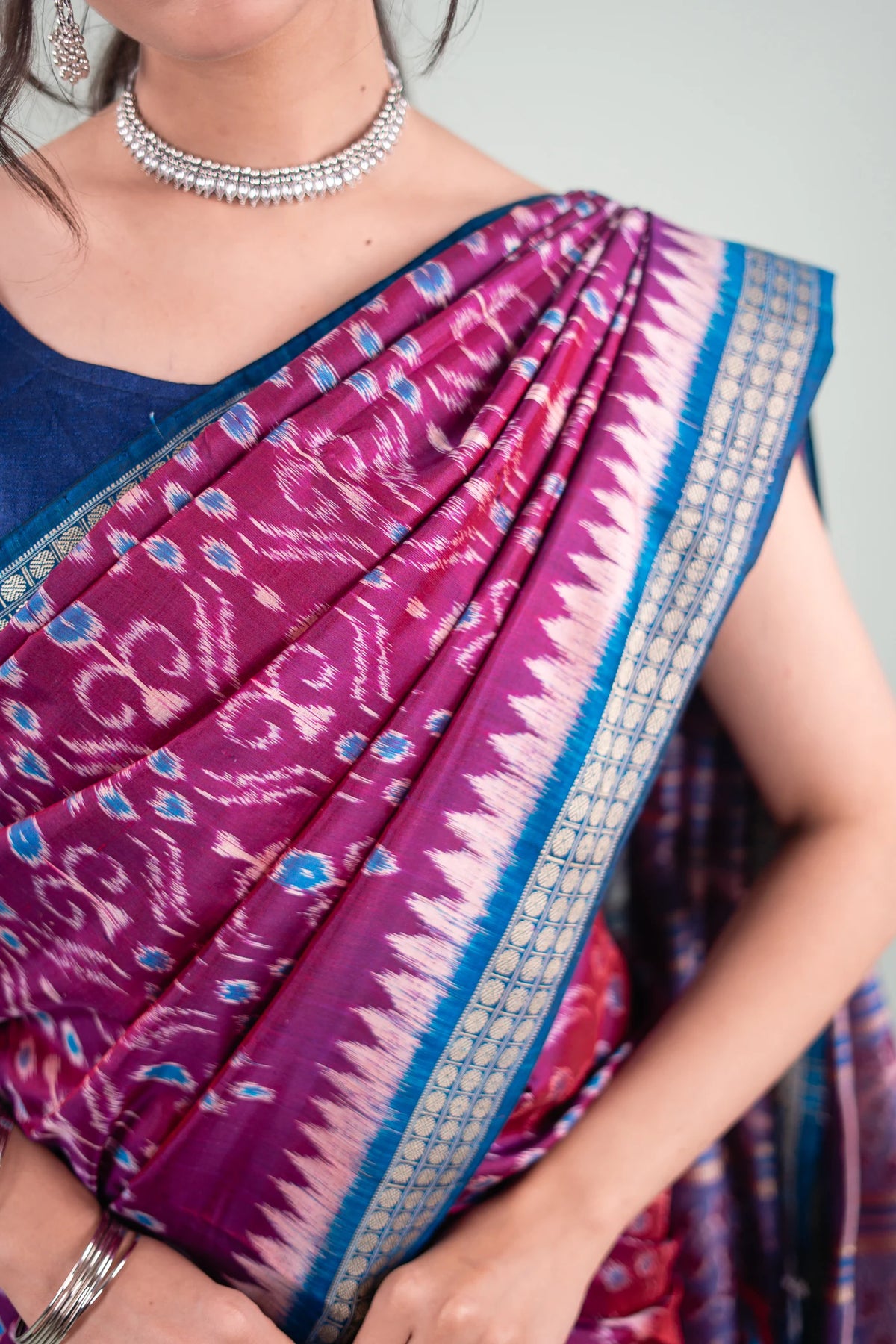Deep Purple & Teal Blue Khandua Silk Saree | Atulya Karigari