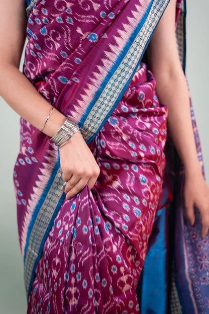 Deep Purple & Teal Blue Khandua Silk Saree | Atulya Karigari