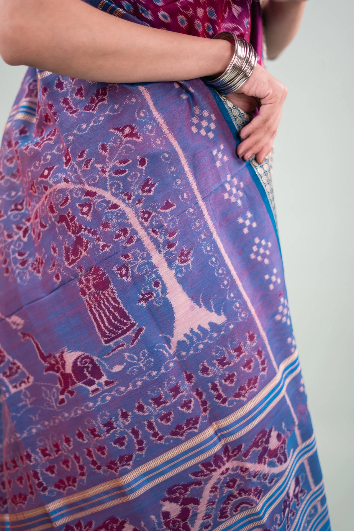 Deep Purple & Teal Blue Khandua Silk Saree | Atulya Karigari