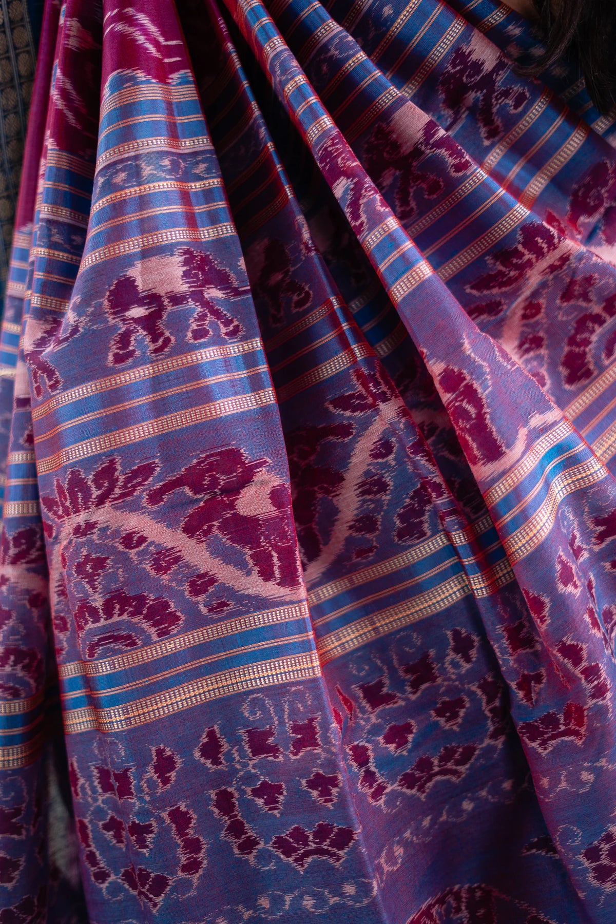 Deep Purple & Teal Blue Khandua Silk Saree | Atulya Karigari