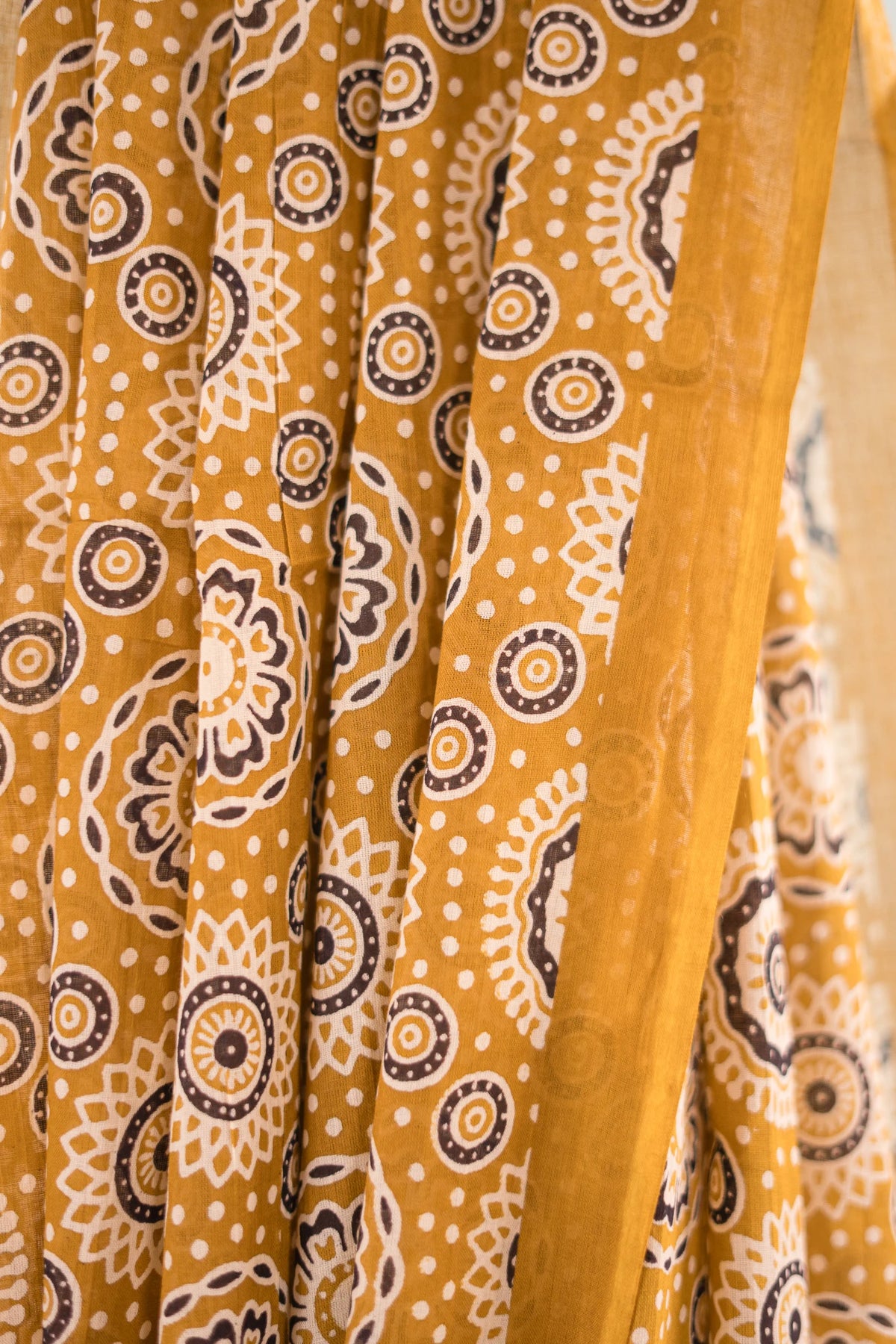 Olive Gold Mandala Mulmul Cotton Saree