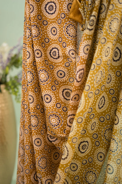 Olive Gold Mandala Mulmul Cotton Saree