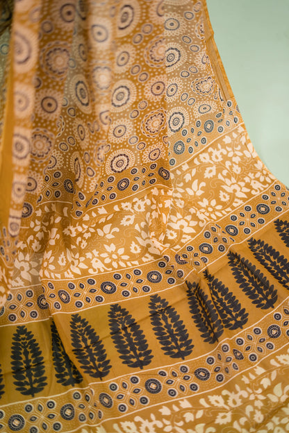 Olive Gold Mandala Mulmul Cotton Saree