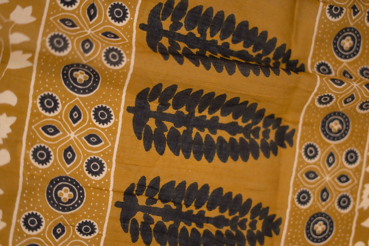 Olive Gold Mandala Mulmul Cotton Saree