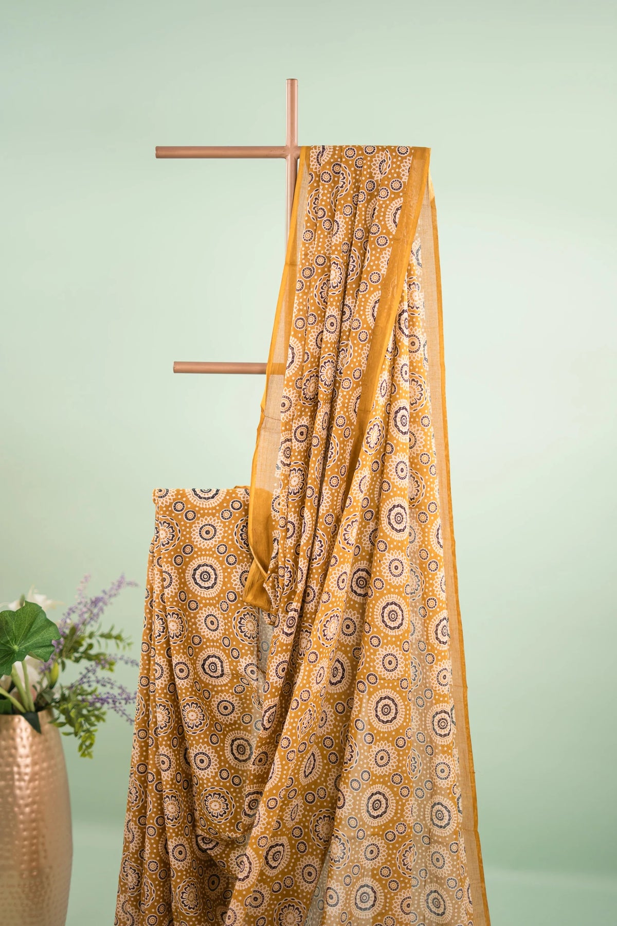 Olive Gold Mandala Mulmul Cotton Saree