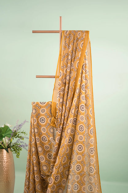 Olive Gold Mandala Mulmul Cotton Saree