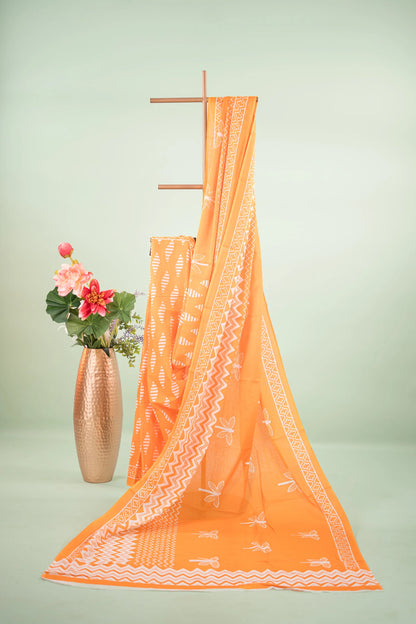 Mustard Chevron Arch Border Mul Mul Cotton Saree