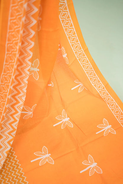 Mustard Chevron Arch Border Mul Mul Cotton Saree