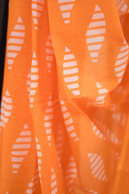 Mustard Chevron Arch Border Mul Mul Cotton Saree
