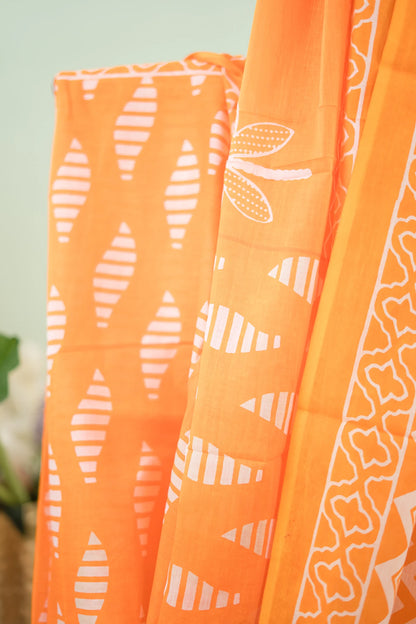Mustard Chevron Arch Border Mul Mul Cotton Saree