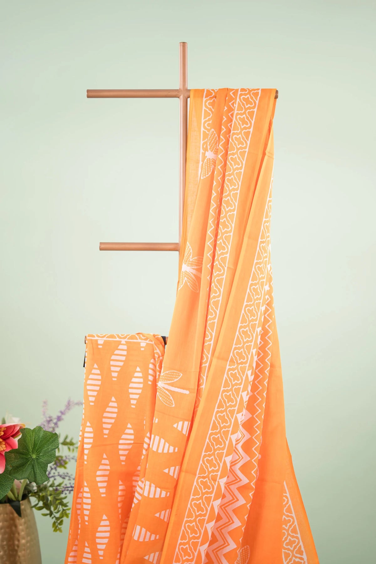 Mustard Chevron Arch Border Mul Mul Cotton Saree