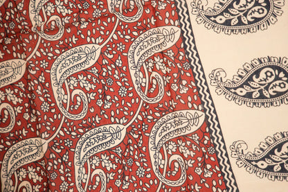 Black Beige Paisley Temple Mulmul Cotton Saree