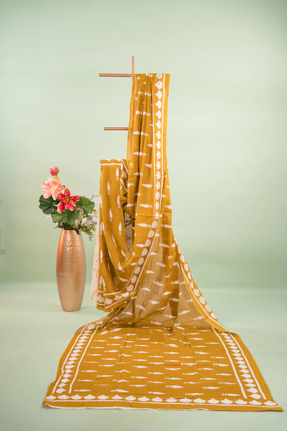 Olive Green Leaf Bud Mul Mul Cotton Saree
