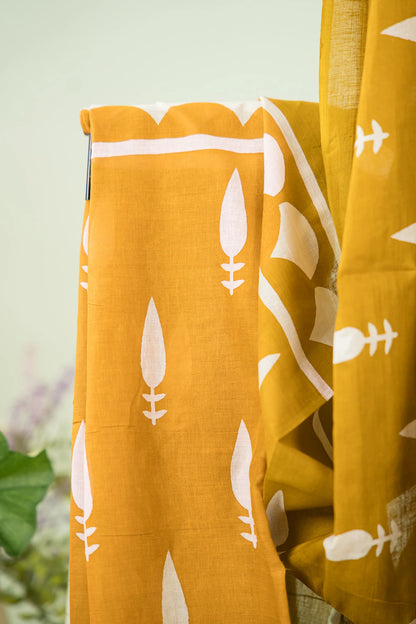 Olive Green Leaf Bud Mul Mul Cotton Saree