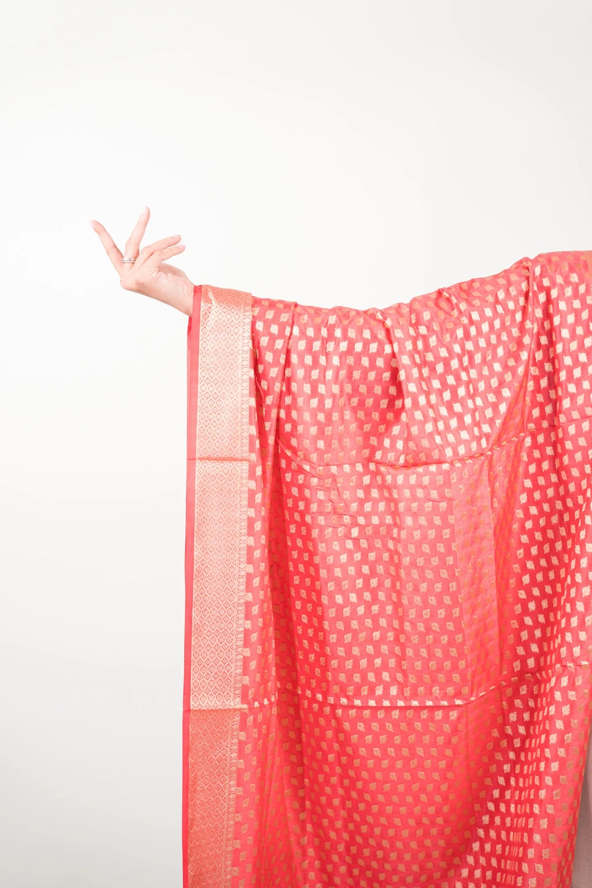 Crimson Red Leaf Booti Banarasi Dupatta