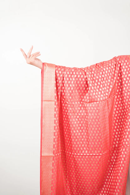 Crimson Red Leaf Booti Banarasi Dupatta