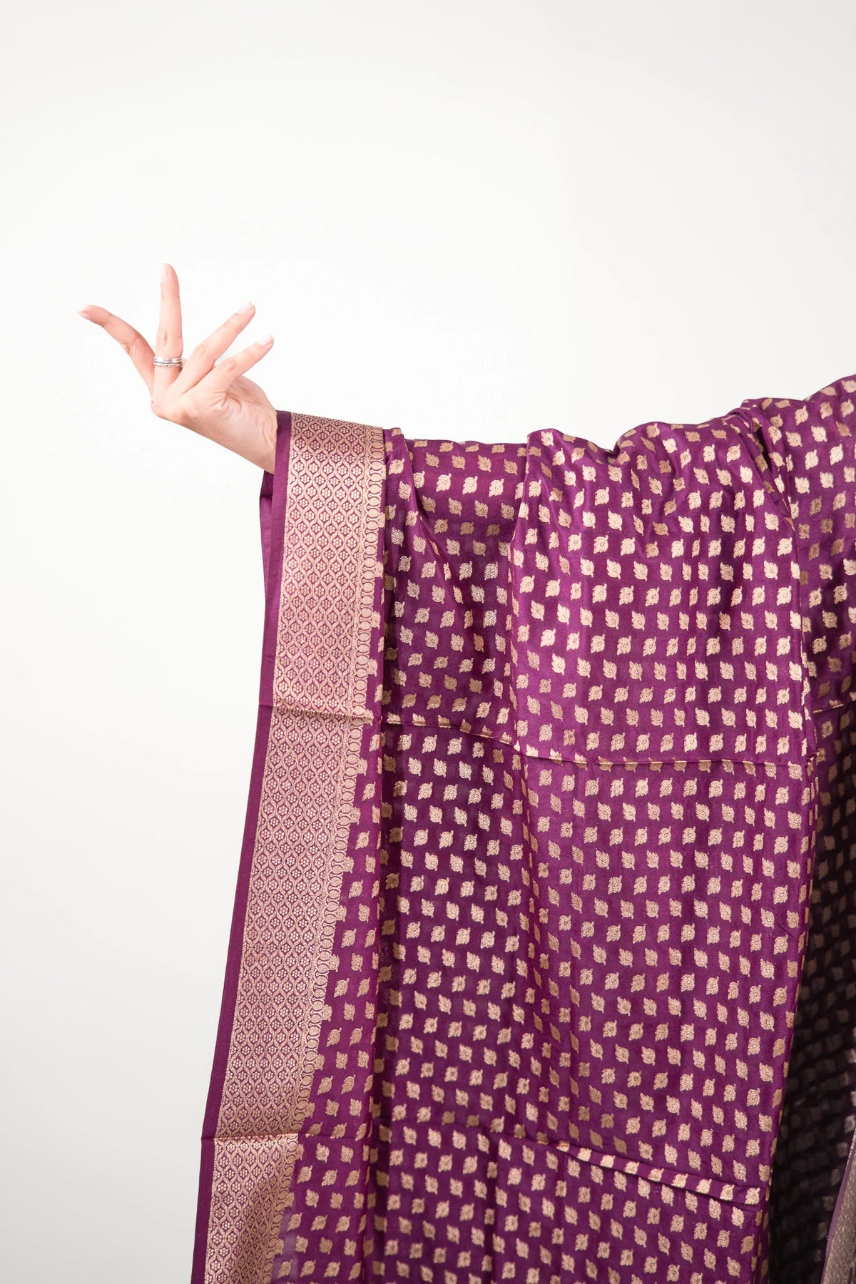 Deep Purple Leaf Motif Banarasi Dupatta