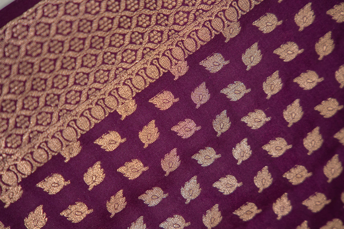 Deep Purple Leaf Motif Banarasi Dupatta