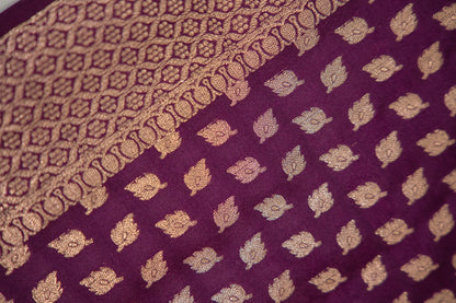 Deep Purple Leaf Motif Banarasi Dupatta
