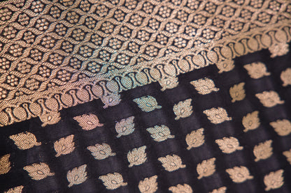 Jet Black Leaf Motif Banarasi Dupatta