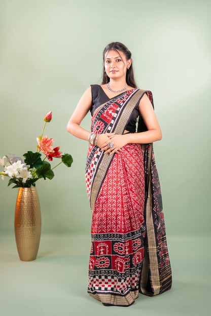 Crimson Black Pasapalli Khandua Silk Saree