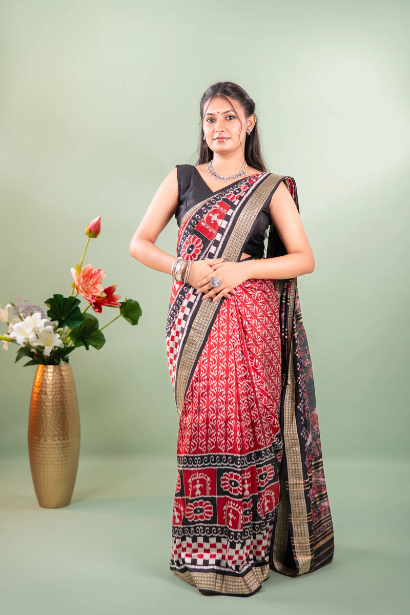 Crimson Black Pasapalli Khandua Silk Saree