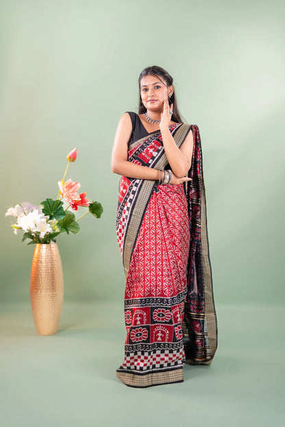 Crimson Black Pasapalli Khandua Silk Saree