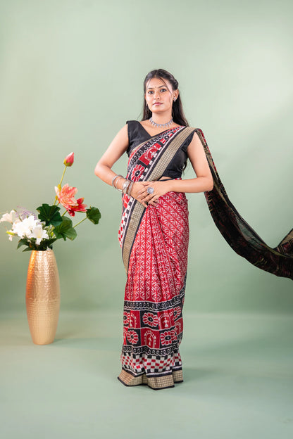 Crimson Black Pasapalli Khandua Silk Saree