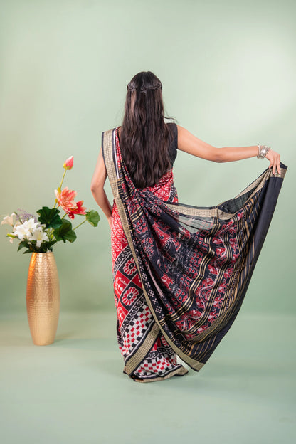Crimson Black Pasapalli Khandua Silk Saree