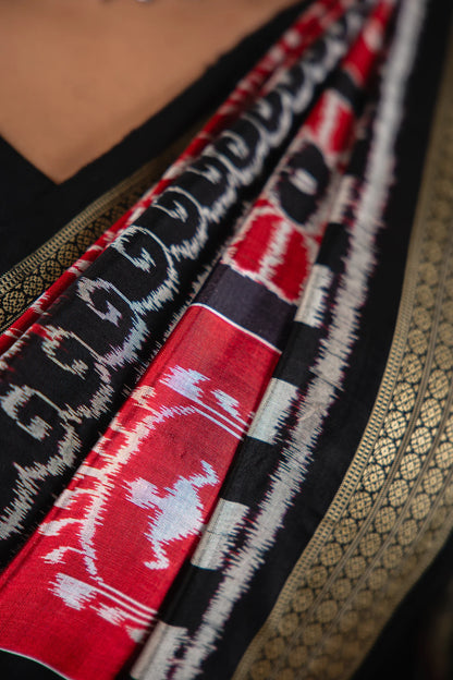 Crimson Black Pasapalli Khandua Silk Saree