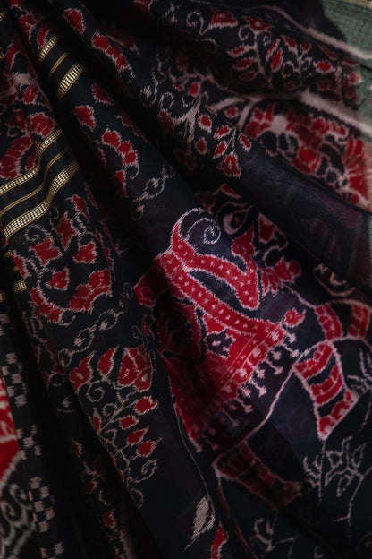 Crimson Black Pasapalli Khandua Silk Saree