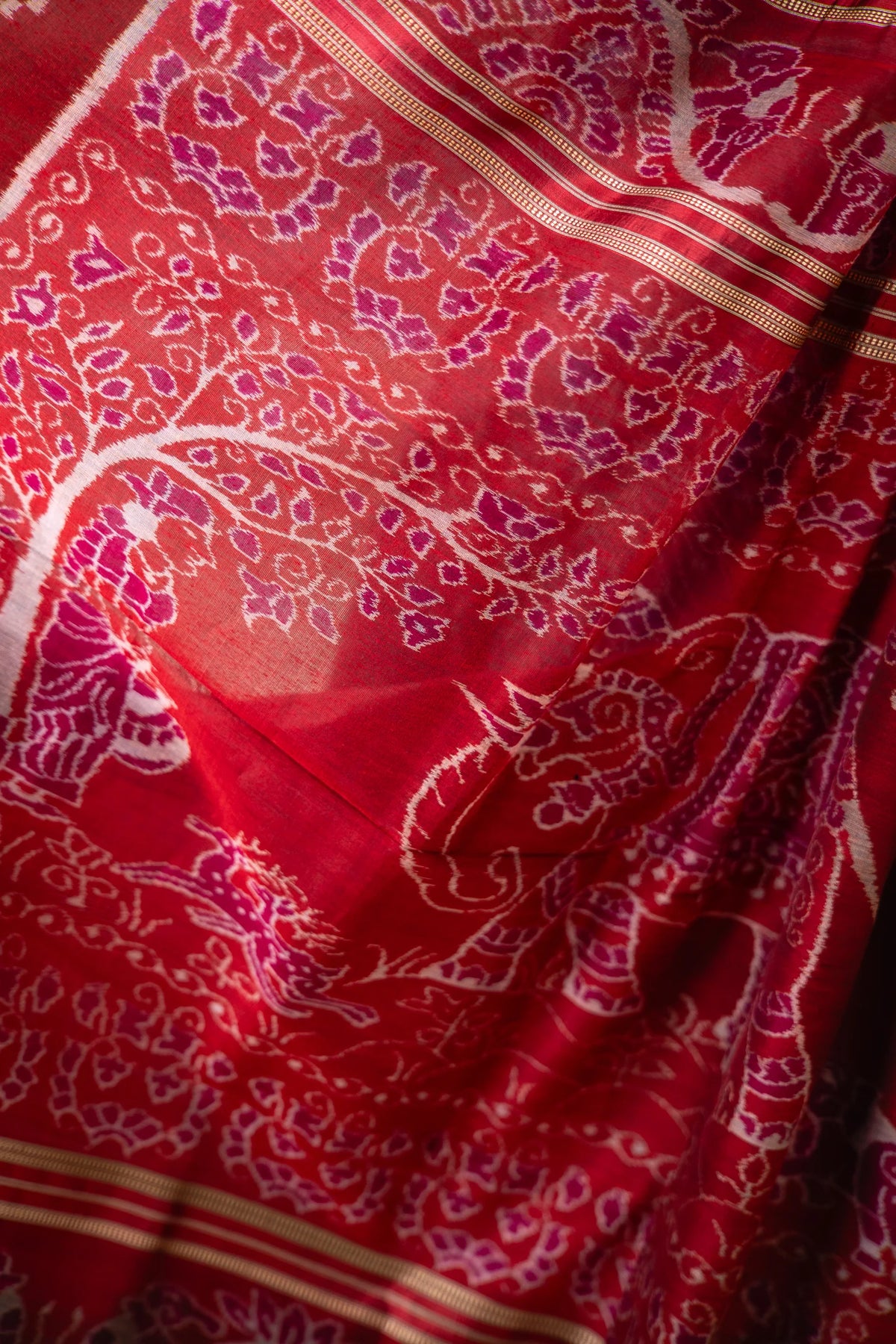 Teal Blue Elephant Motif Khandua Silk Saree