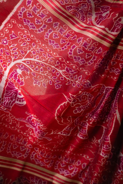 Teal Blue Elephant Motif Khandua Silk Saree