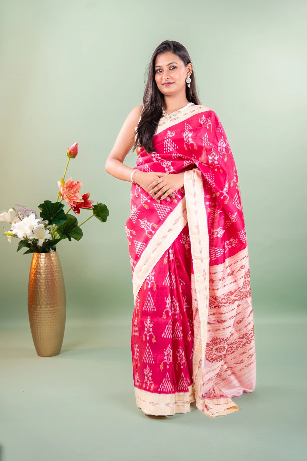 Magenta Off-White Floral Tree Khandua Silk Saree