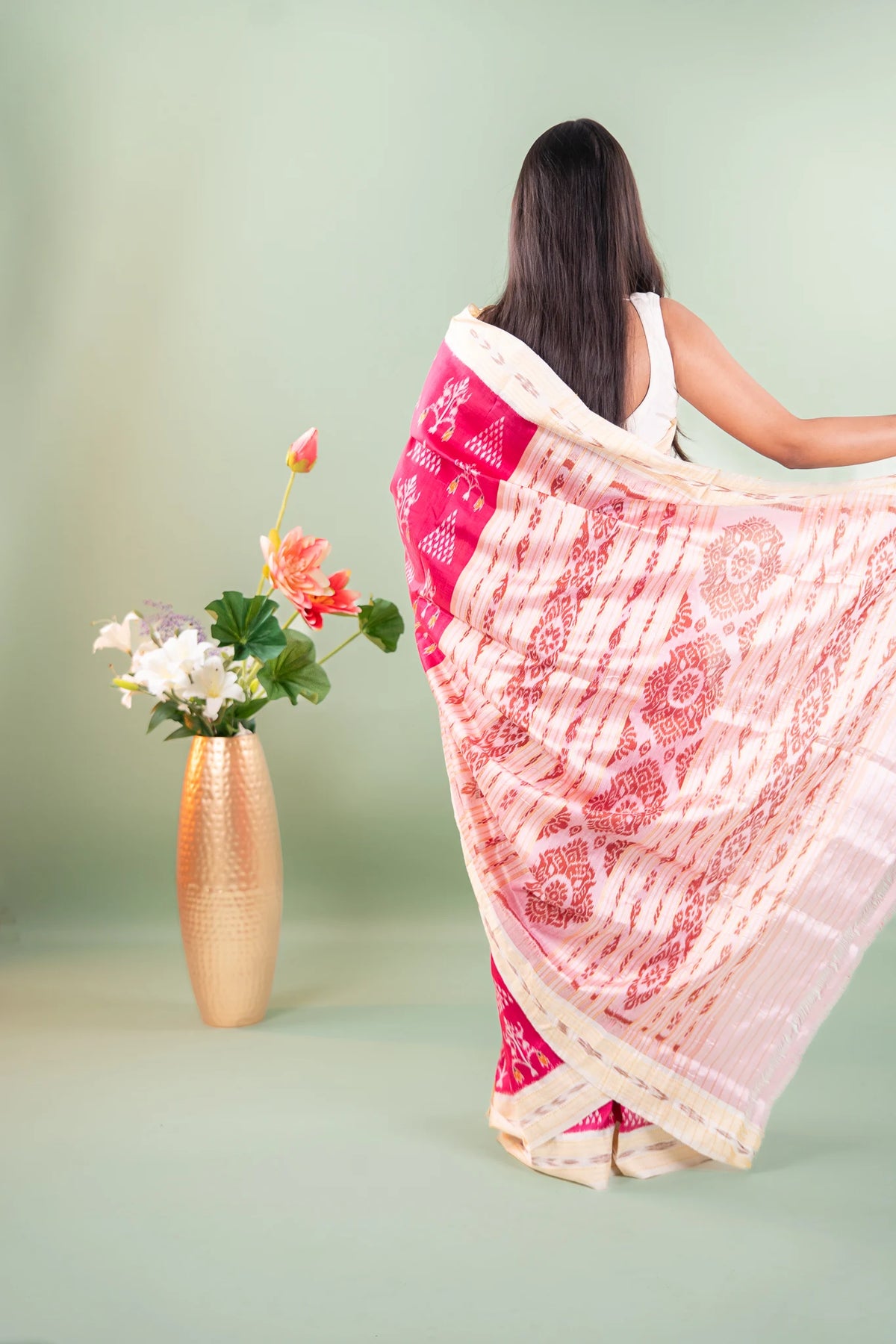 Magenta Off-White Floral Tree Khandua Silk Saree