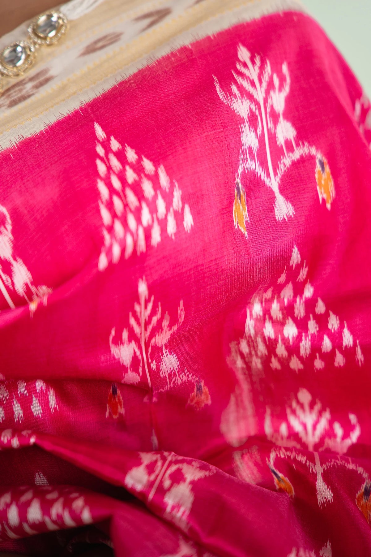 Magenta Off-White Floral Tree Khandua Silk Saree