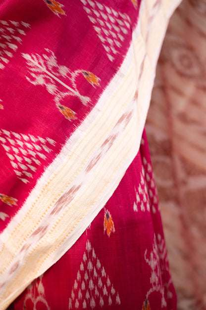 Magenta Off-White Floral Tree Khandua Silk Saree