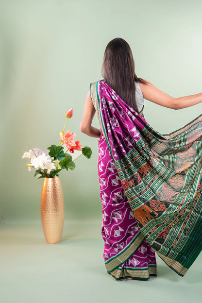 Purple Green Fish Motif Khandua Silk Saree