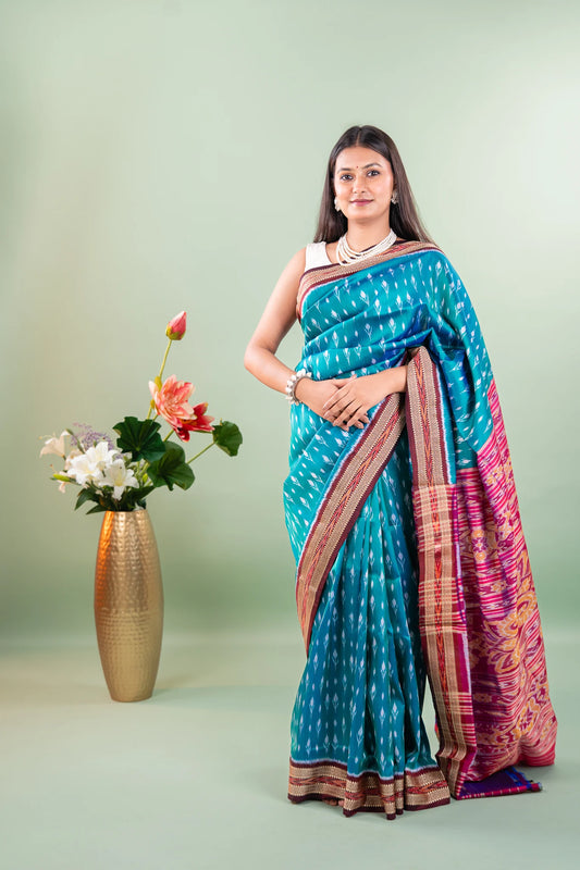 Sea Green Maroon Booti Khandua Silk Saree