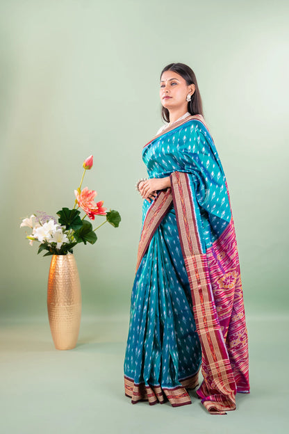 Sea Green Maroon Booti Khandua Silk Saree
