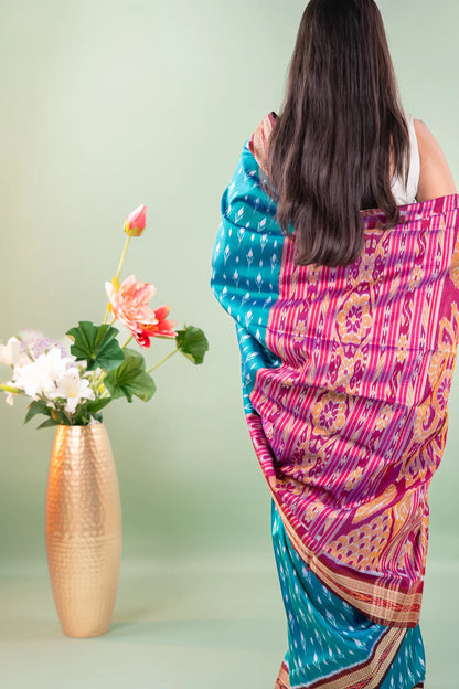 Sea Green Maroon Booti Khandua Silk Saree
