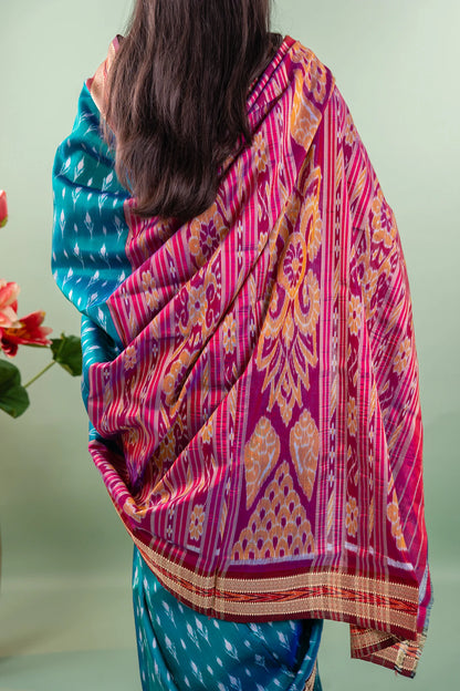 Sea Green Maroon Booti Khandua Silk Saree