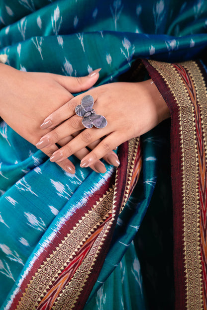 Sea Green Maroon Booti Khandua Silk Saree
