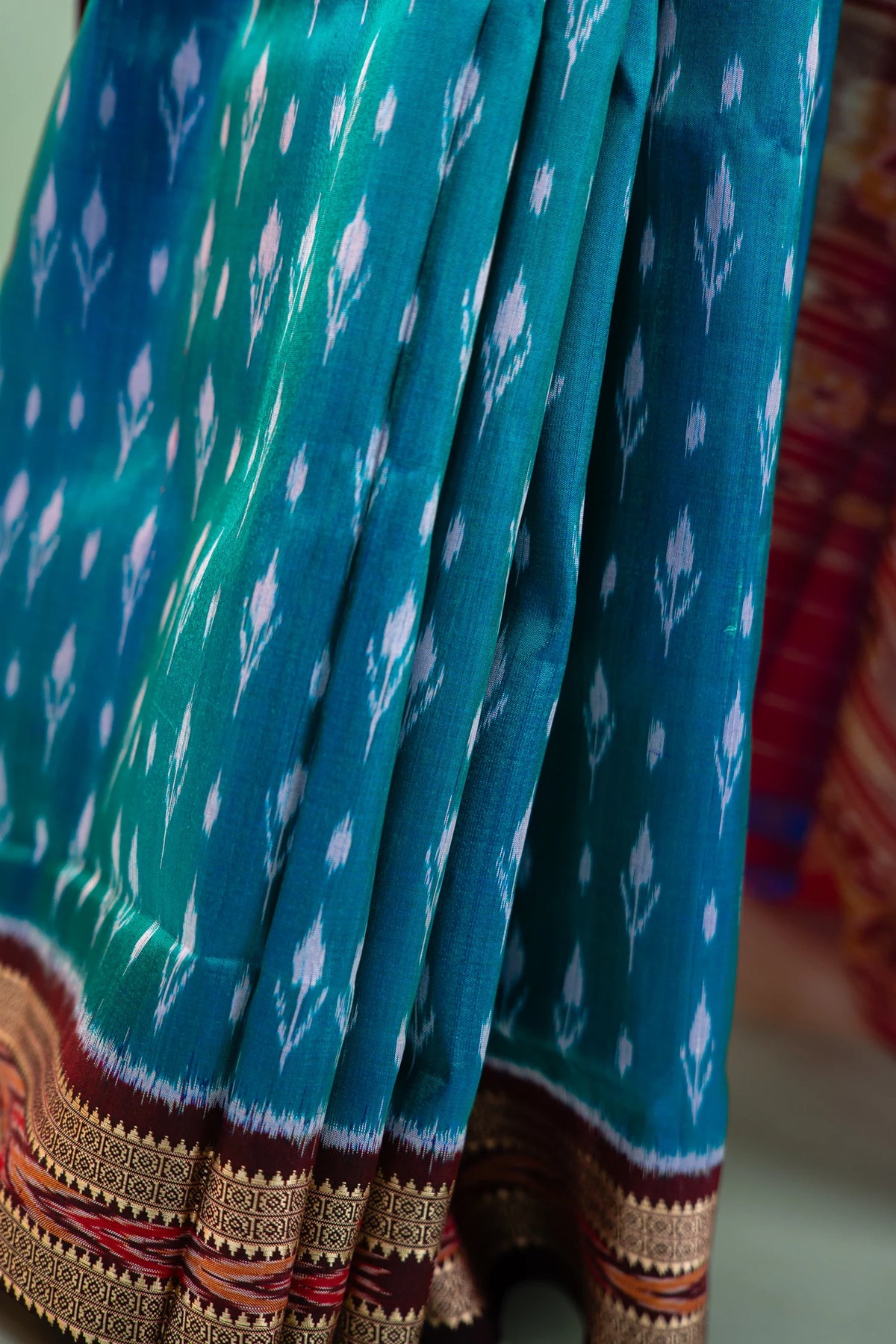 Sea Green Maroon Booti Khandua Silk Saree