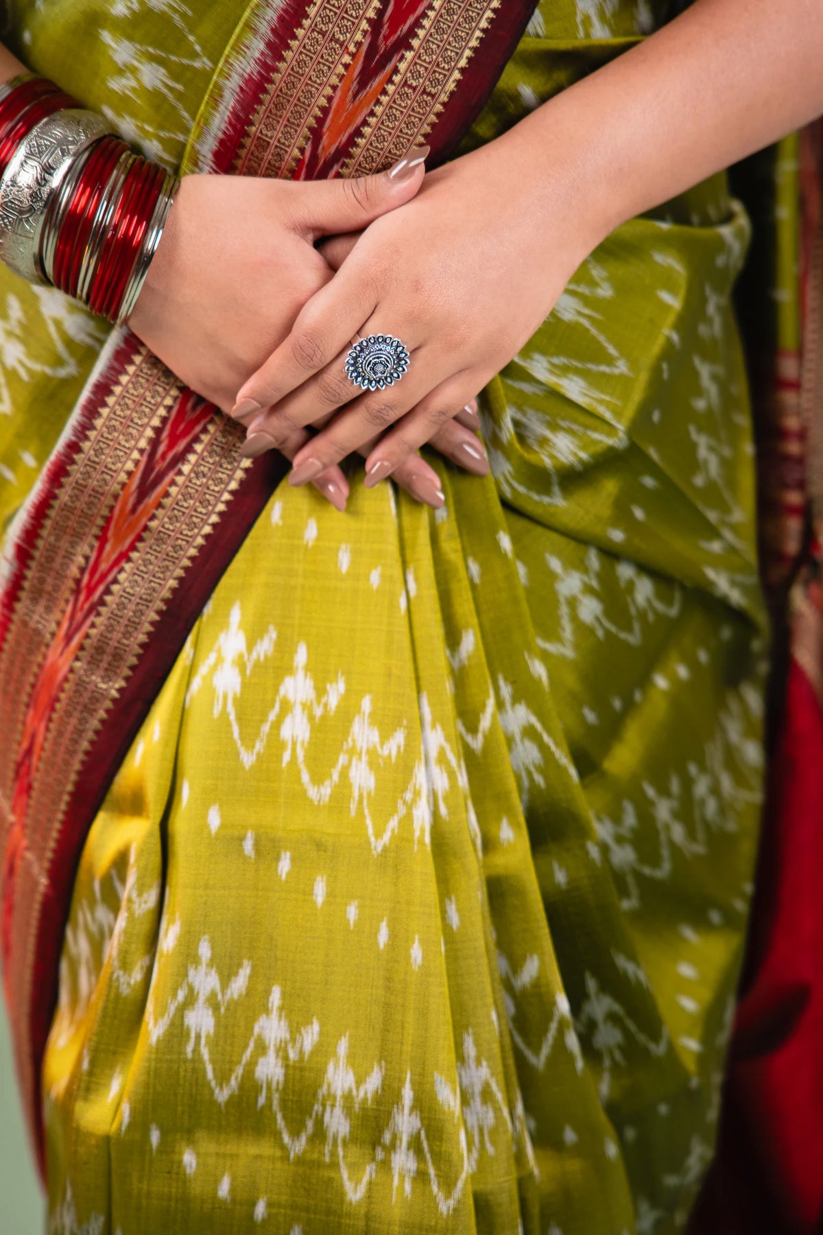 Olive Maroon Chevron Khandua Silk Saree