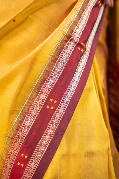 Mustard Maroon Booti Khandua Silk Saree