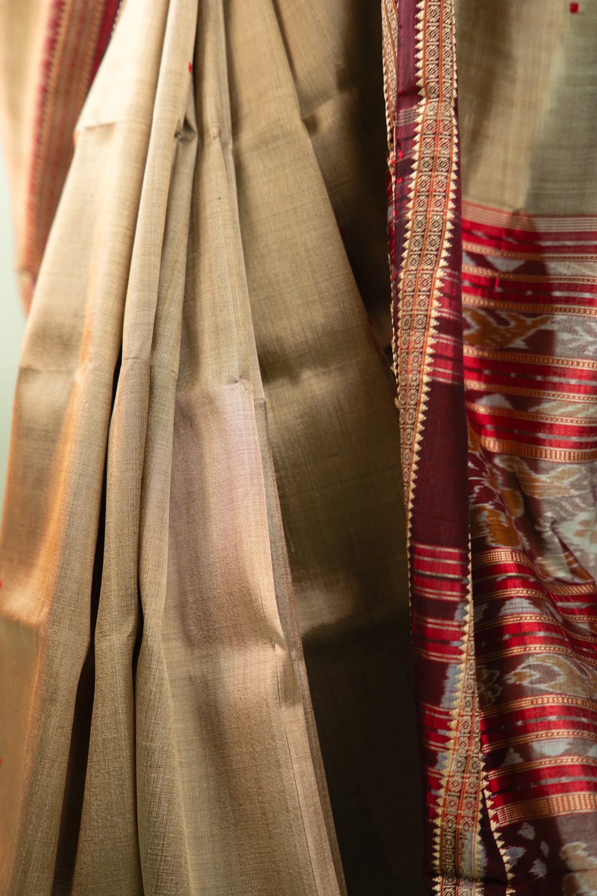 Olive Gold Maroon Border Khandua Silk Saree