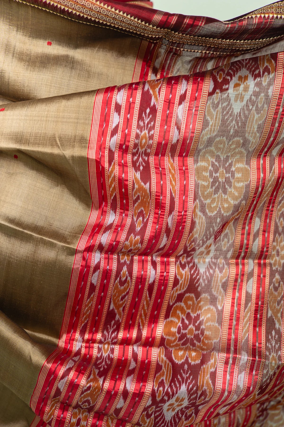 Olive Gold Maroon Border Khandua Silk Saree