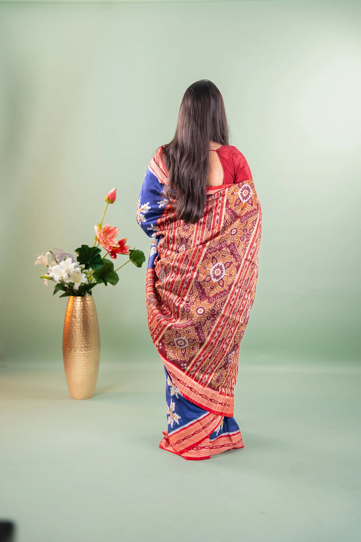 Mustard Magenta Lotus Ikat Khandua Silk Saree